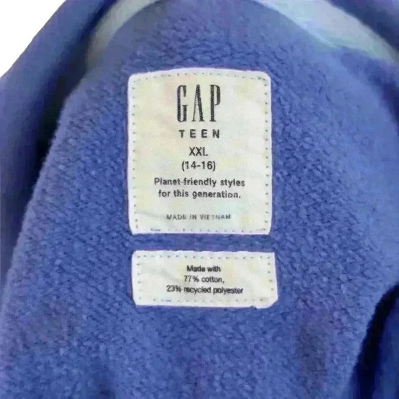 GAP Blue Recycled Hoodie Sweatshirt says "OPTIMIST" Size Teen XXL (14-16) RARE! - Picture 4 of 7